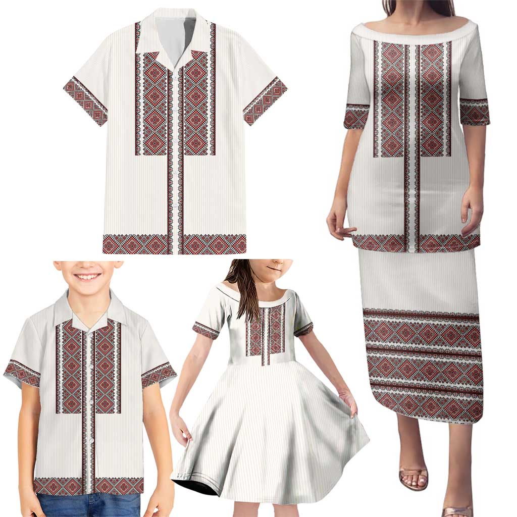 Ukraine Vyshyvanka Day Family Matching Puletasi and Hawaiian Shirt Ukrainian Folk Seamless