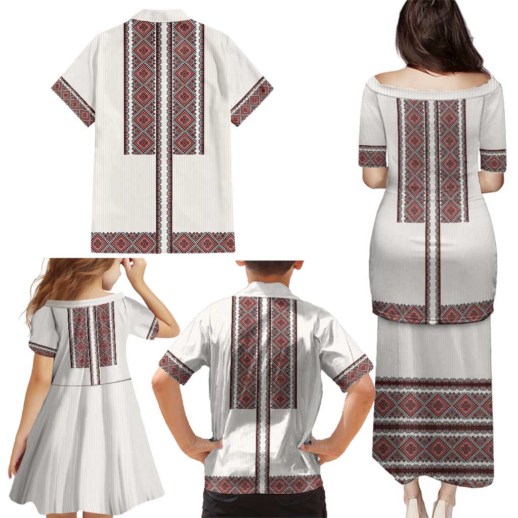 Ukraine Vyshyvanka Day Family Matching Puletasi and Hawaiian Shirt Ukrainian Folk Seamless