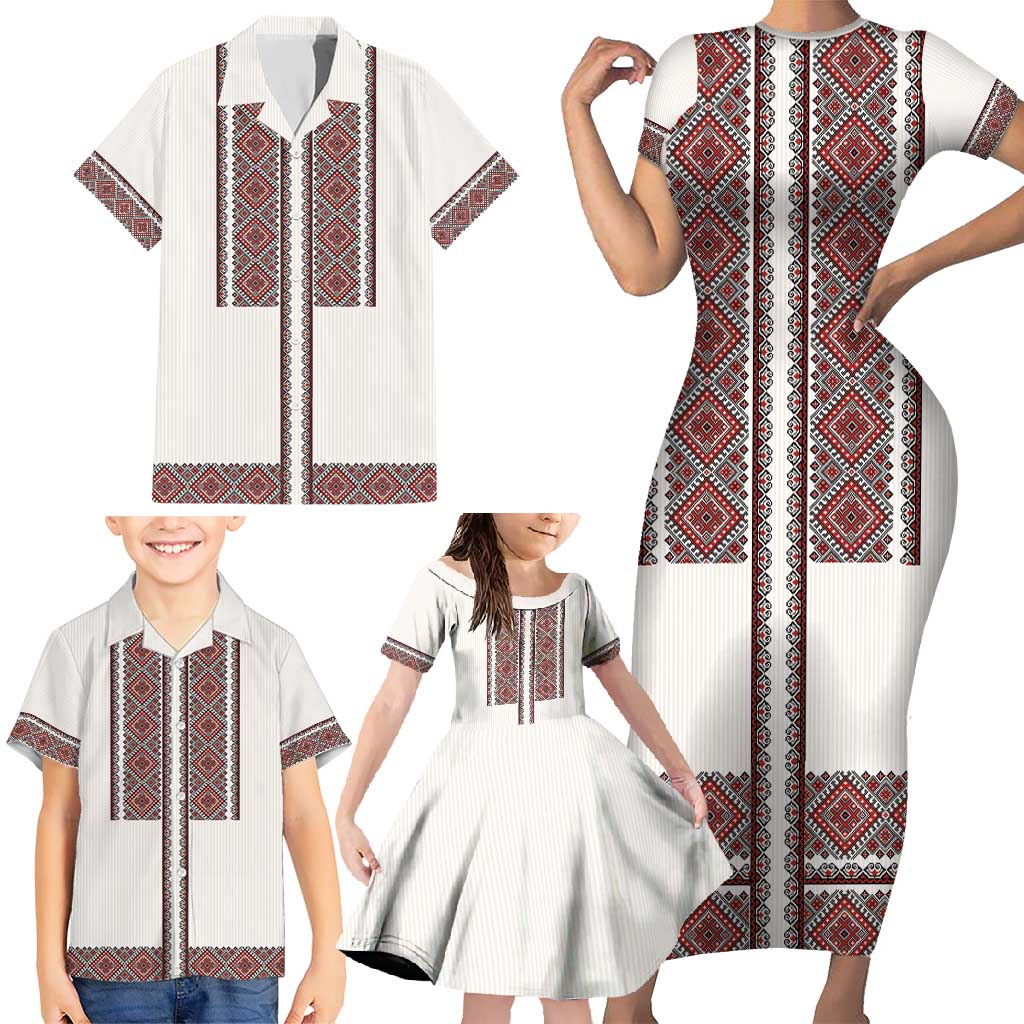 Ukraine Vyshyvanka Day Family Matching Short Sleeve Bodycon Dress and Hawaiian Shirt Ukrainian Folk Seamless