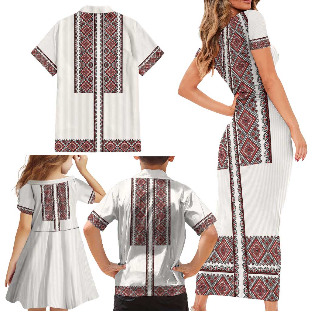 Ukraine Vyshyvanka Day Family Matching Short Sleeve Bodycon Dress and Hawaiian Shirt Ukrainian Folk Seamless