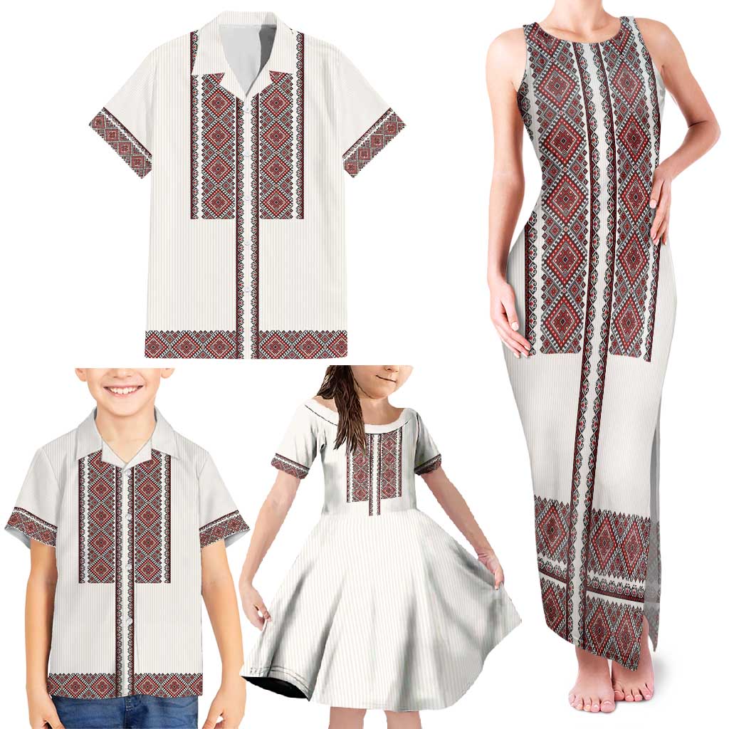 Ukraine Vyshyvanka Day Family Matching Tank Maxi Dress and Hawaiian Shirt Ukrainian Folk Seamless