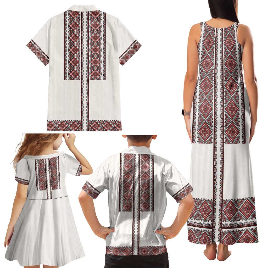 Ukraine Vyshyvanka Day Family Matching Tank Maxi Dress and Hawaiian Shirt Ukrainian Folk Seamless