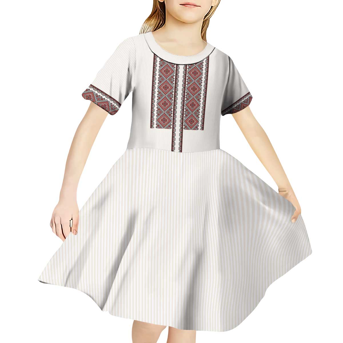 Ukraine Vyshyvanka Day Kid Short Sleeve Dress Ukrainian Folk Seamless