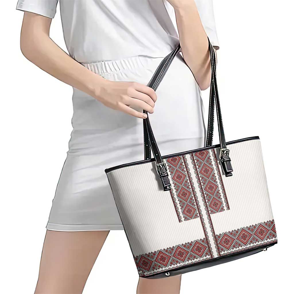 Ukraine Vyshyvanka Day Leather Tote Bag Ukrainian Folk Seamless