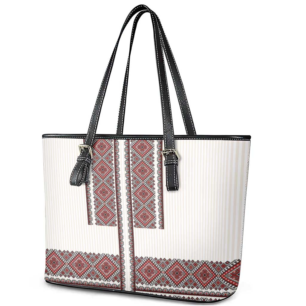 Ukraine Vyshyvanka Day Leather Tote Bag Ukrainian Folk Seamless