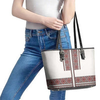 Ukraine Vyshyvanka Day Leather Tote Bag Ukrainian Folk Seamless
