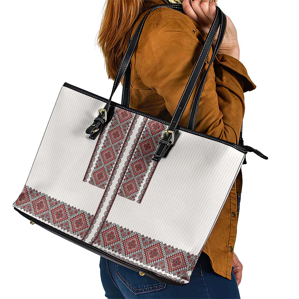 Ukraine Vyshyvanka Day Leather Tote Bag Ukrainian Folk Seamless