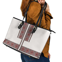 Ukraine Vyshyvanka Day Leather Tote Bag Ukrainian Folk Seamless