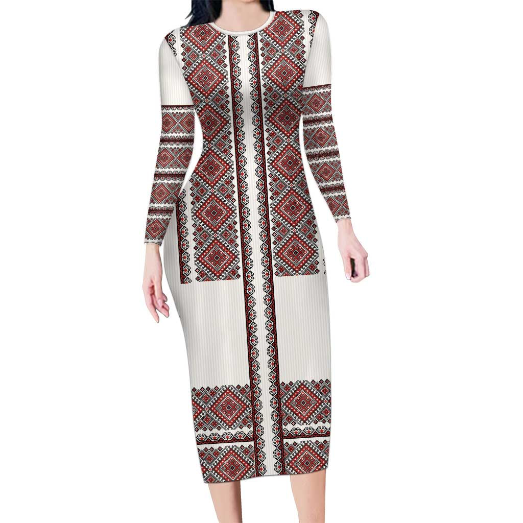 Ukraine Vyshyvanka Day Long Sleeve Bodycon Dress Ukrainian Folk Seamless