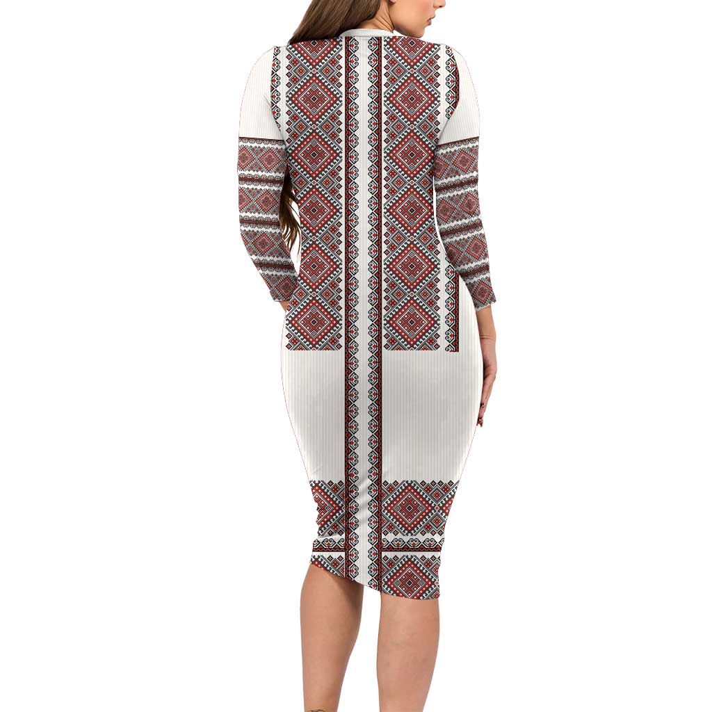 Ukraine Vyshyvanka Day Long Sleeve Bodycon Dress Ukrainian Folk Seamless