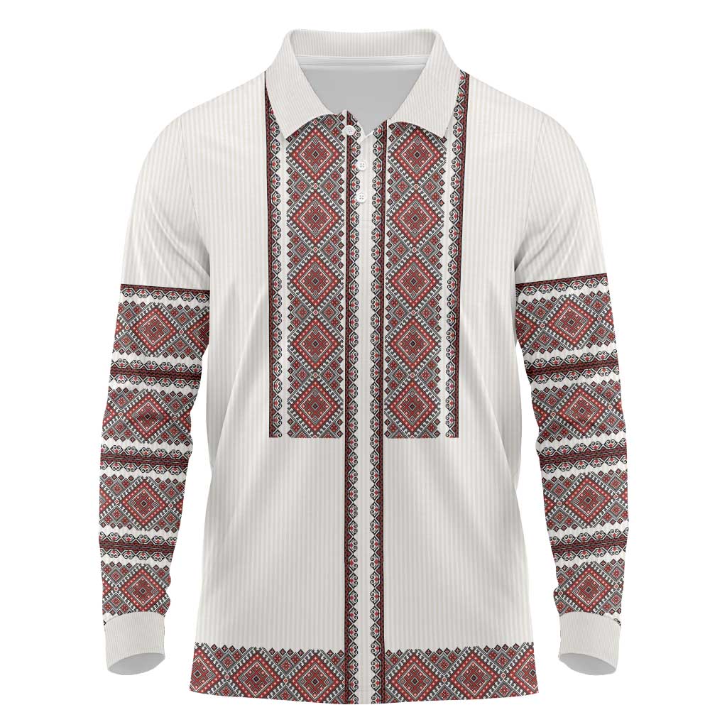 Ukraine Vyshyvanka Day Long Sleeve Polo Shirt Ukrainian Folk Seamless