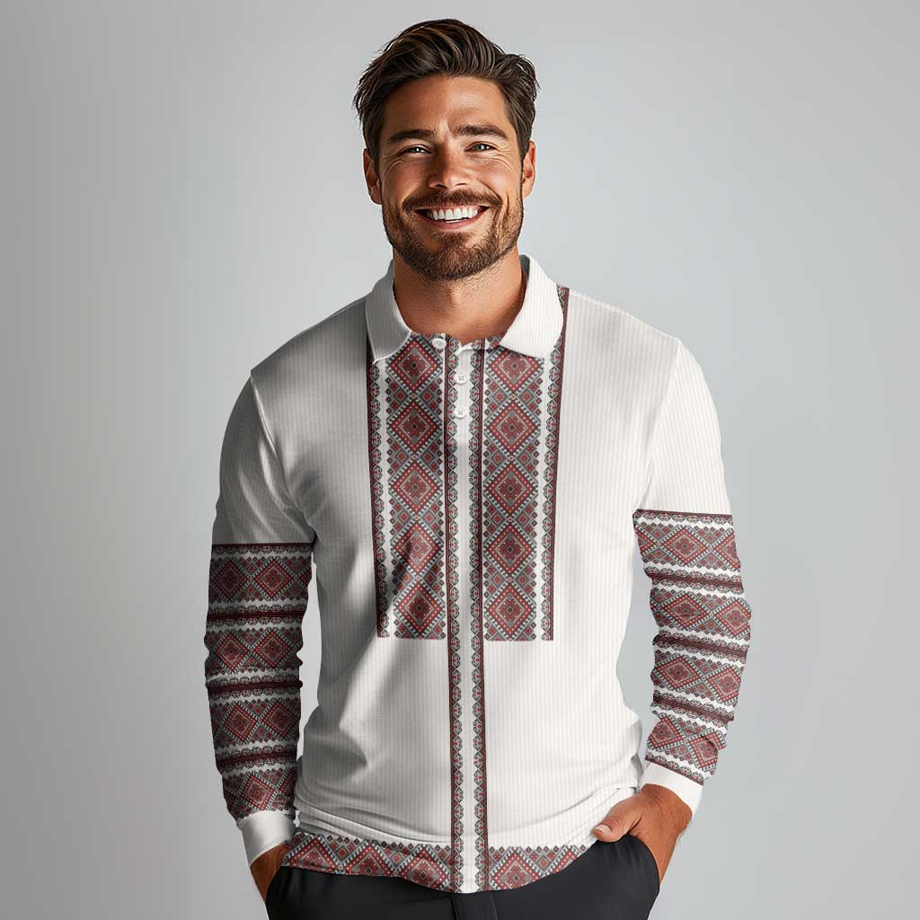 Ukraine Vyshyvanka Day Long Sleeve Polo Shirt Ukrainian Folk Seamless