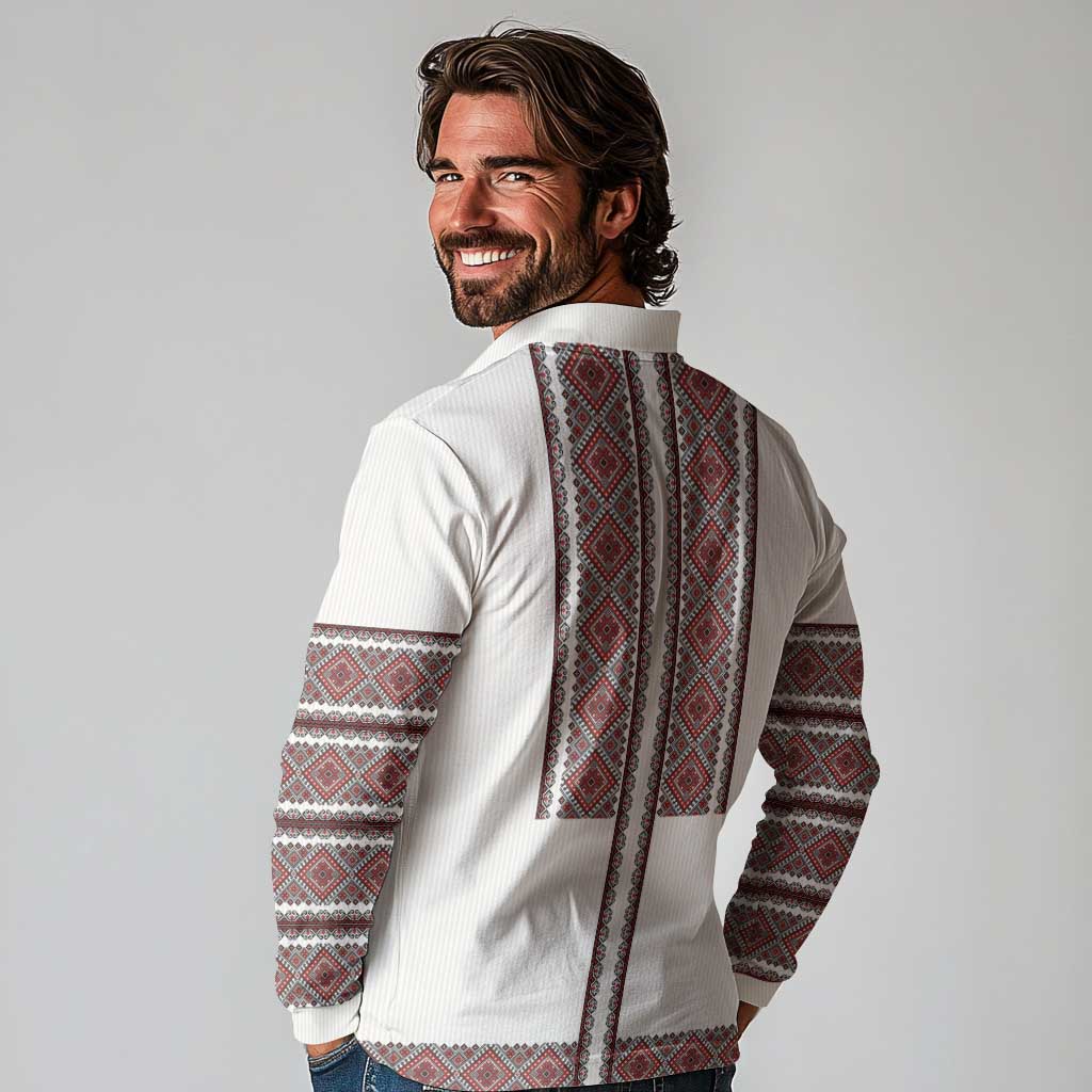 Ukraine Vyshyvanka Day Long Sleeve Polo Shirt Ukrainian Folk Seamless