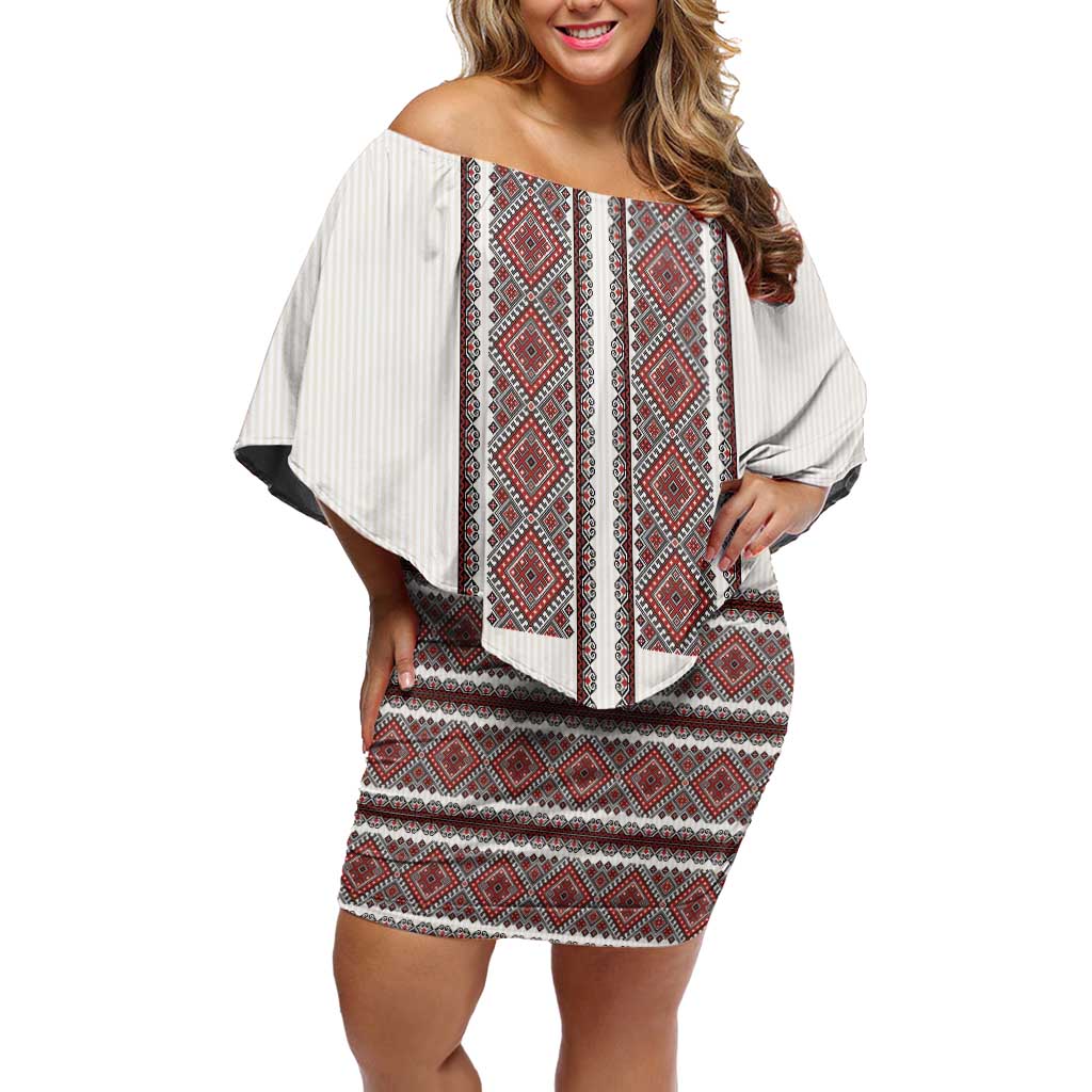 Ukraine Vyshyvanka Day Off Shoulder Short Dress Ukrainian Folk Seamless