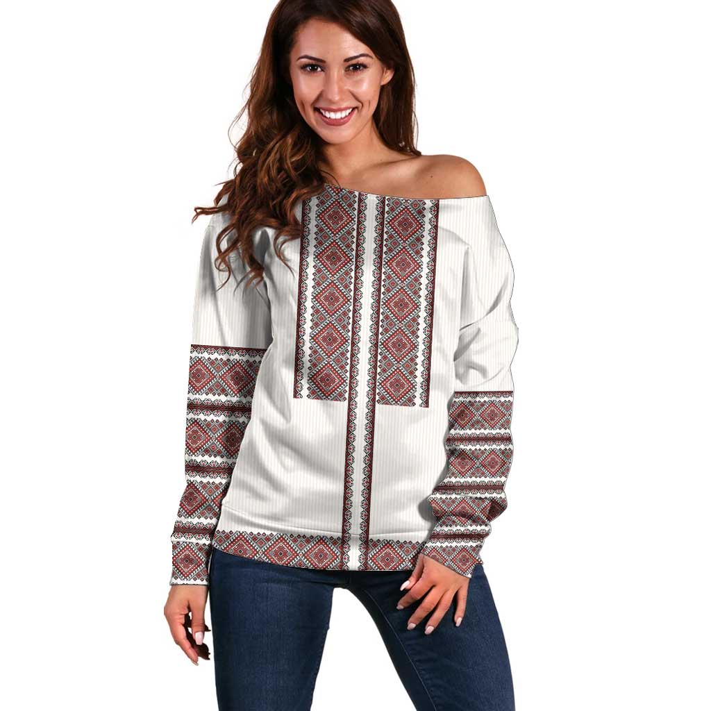 Ukraine Vyshyvanka Day Off Shoulder Sweater Ukrainian Folk Seamless