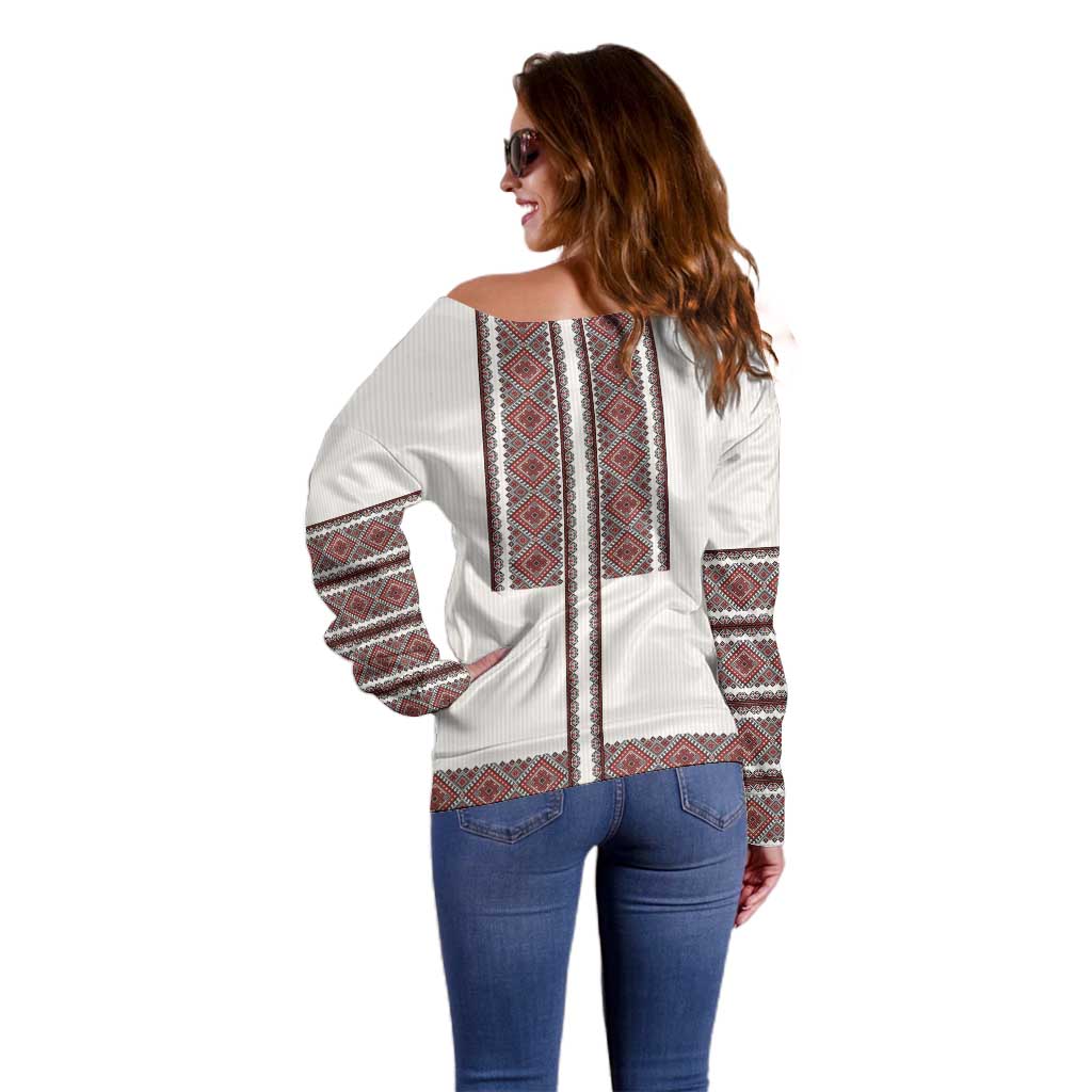 Ukraine Vyshyvanka Day Off Shoulder Sweater Ukrainian Folk Seamless