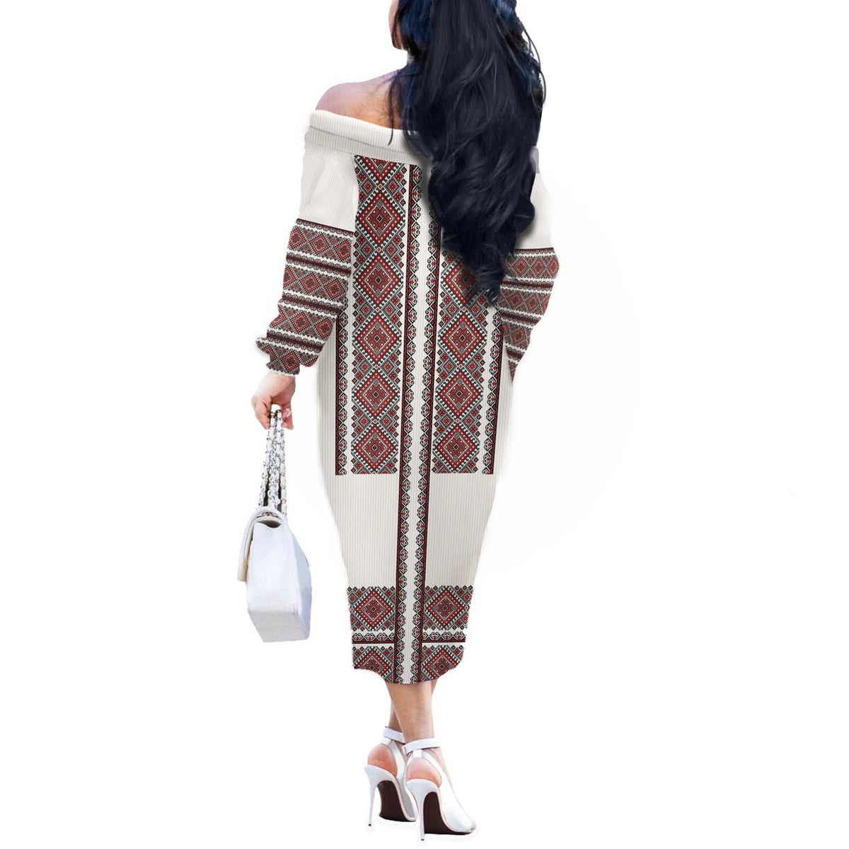 Ukraine Vyshyvanka Day Off The Shoulder Long Sleeve Dress Ukrainian Folk Seamless