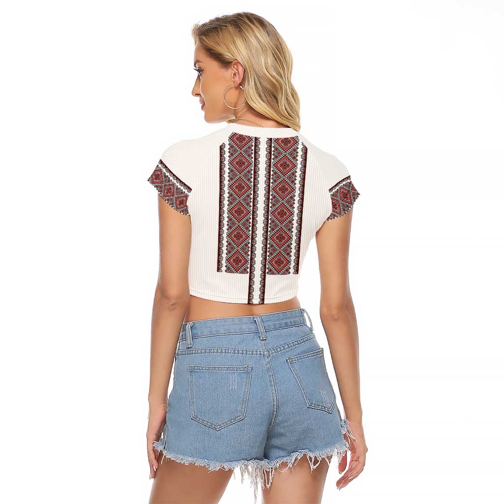 Ukraine Vyshyvanka Day Raglan Cropped T Shirt Ukrainian Folk Seamless