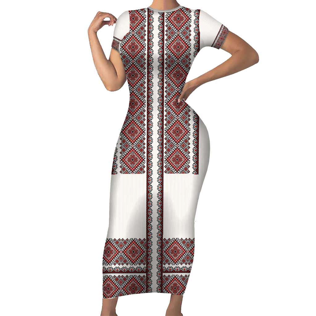 Ukraine Vyshyvanka Day Short Sleeve Bodycon Dress Ukrainian Folk Seamless