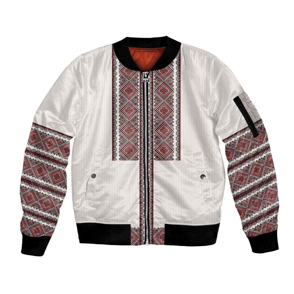 Ukraine Vyshyvanka Day Sleeve Zip Bomber Jacket Ukrainian Folk Seamless