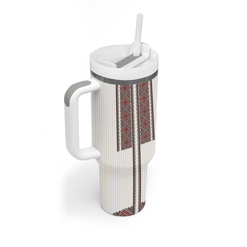 Ukraine Vyshyvanka Day Tumbler With Handle Ukrainian Folk Seamless
