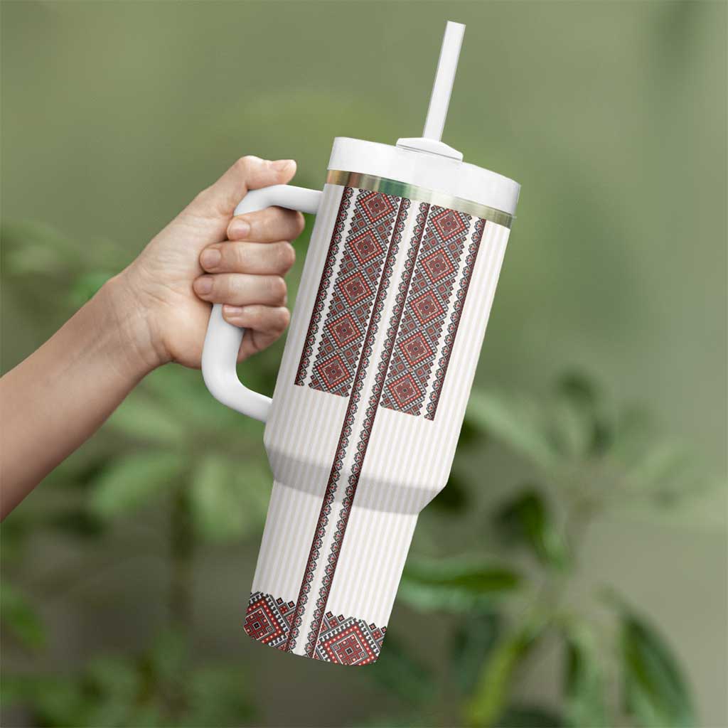 Ukraine Vyshyvanka Day Tumbler With Handle Ukrainian Folk Seamless