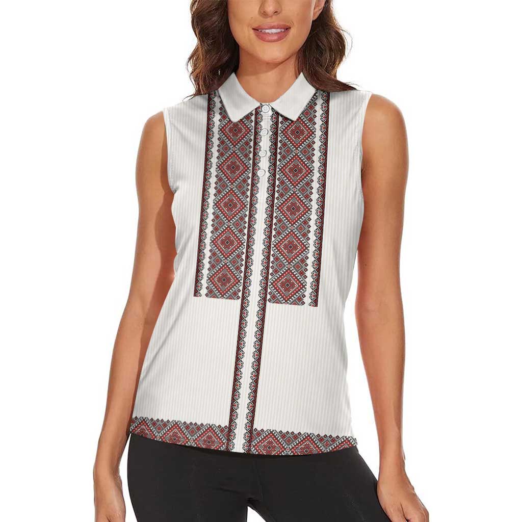 Ukraine Vyshyvanka Day Women Sleeveless Polo Shirt Ukrainian Folk Seamless