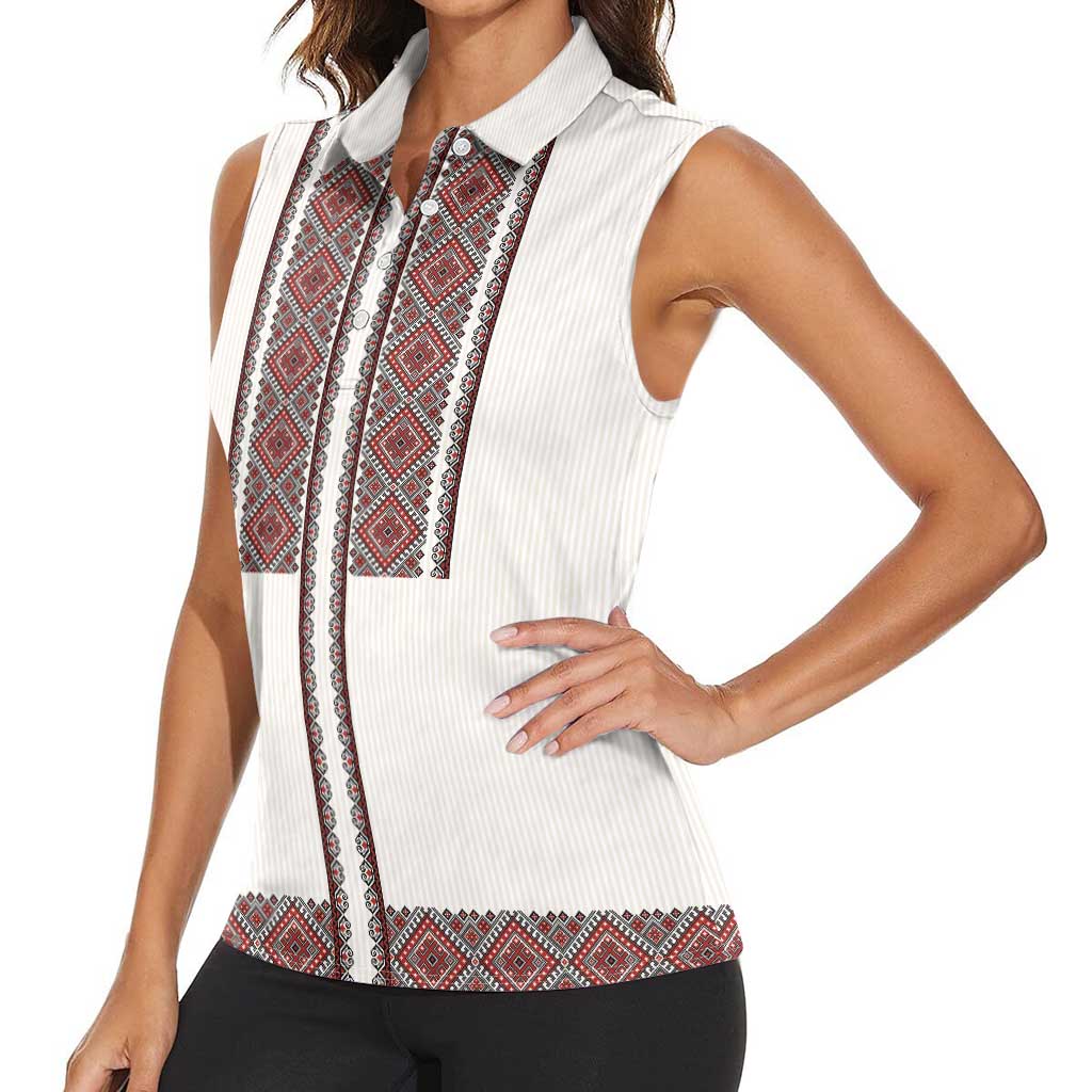 Ukraine Vyshyvanka Day Women Sleeveless Polo Shirt Ukrainian Folk Seamless