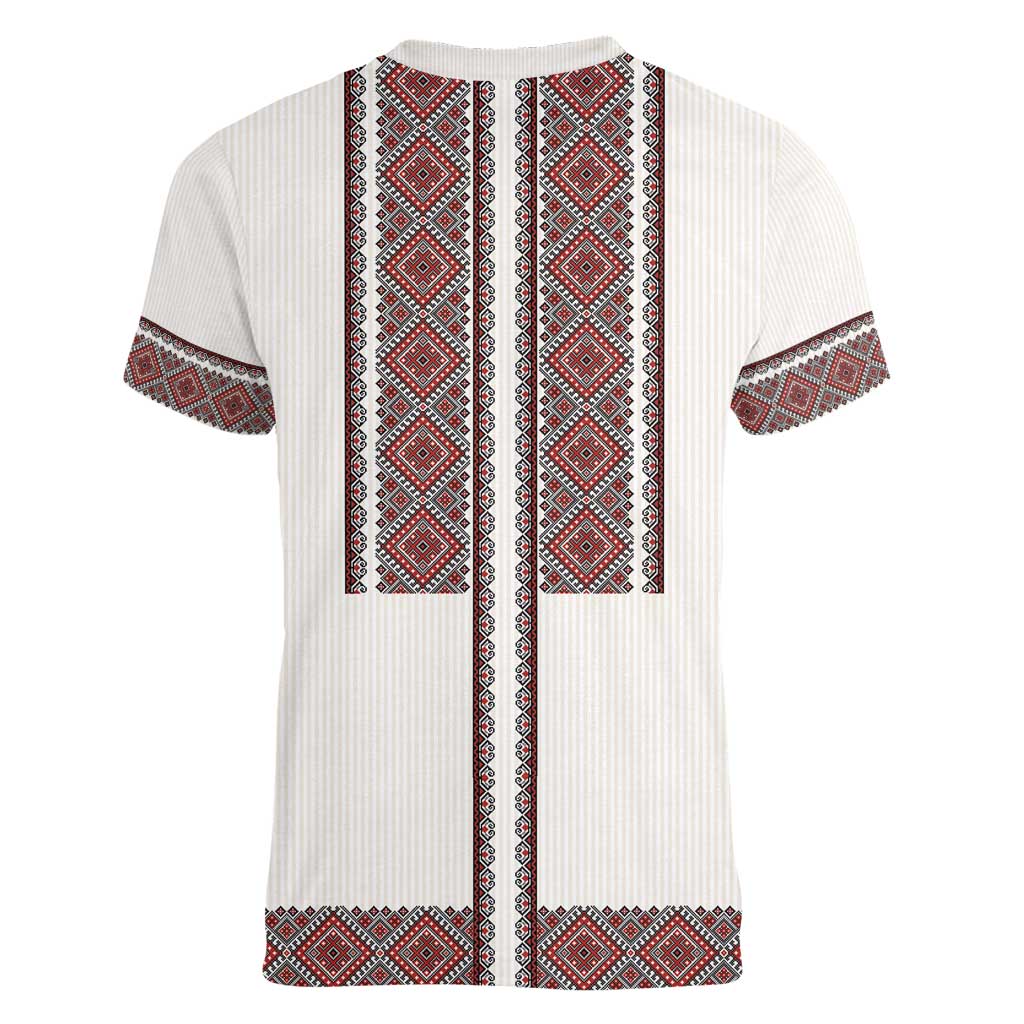 Ukraine Vyshyvanka Day Women V-Neck T-Shirt Ukrainian Folk Seamless