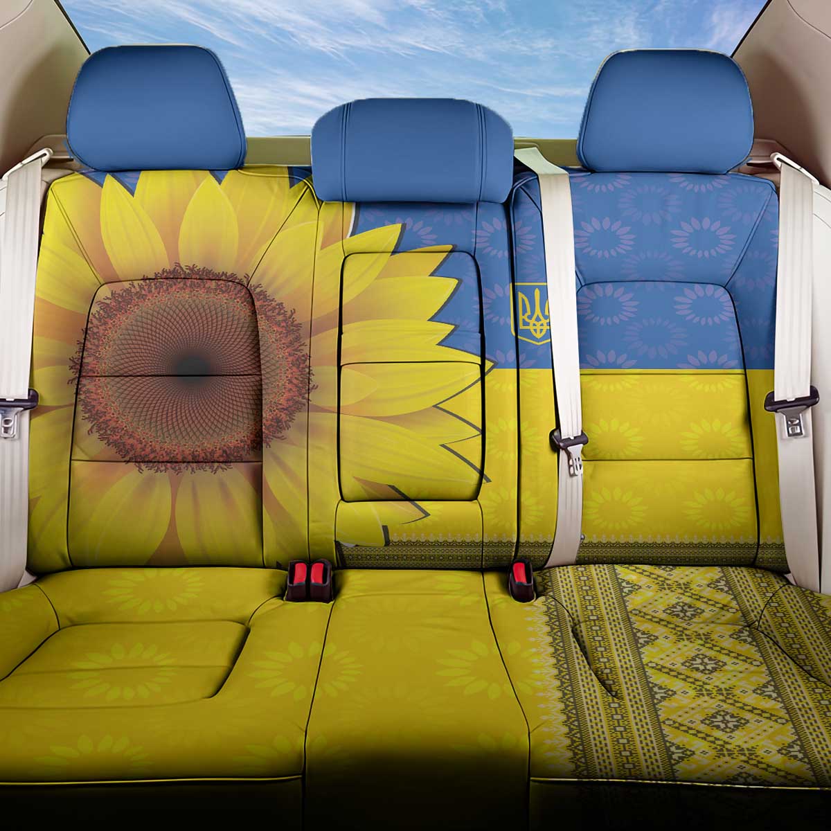 Ukraine National Flag Day Back Car Seat Cover 23 August with Sunflower
