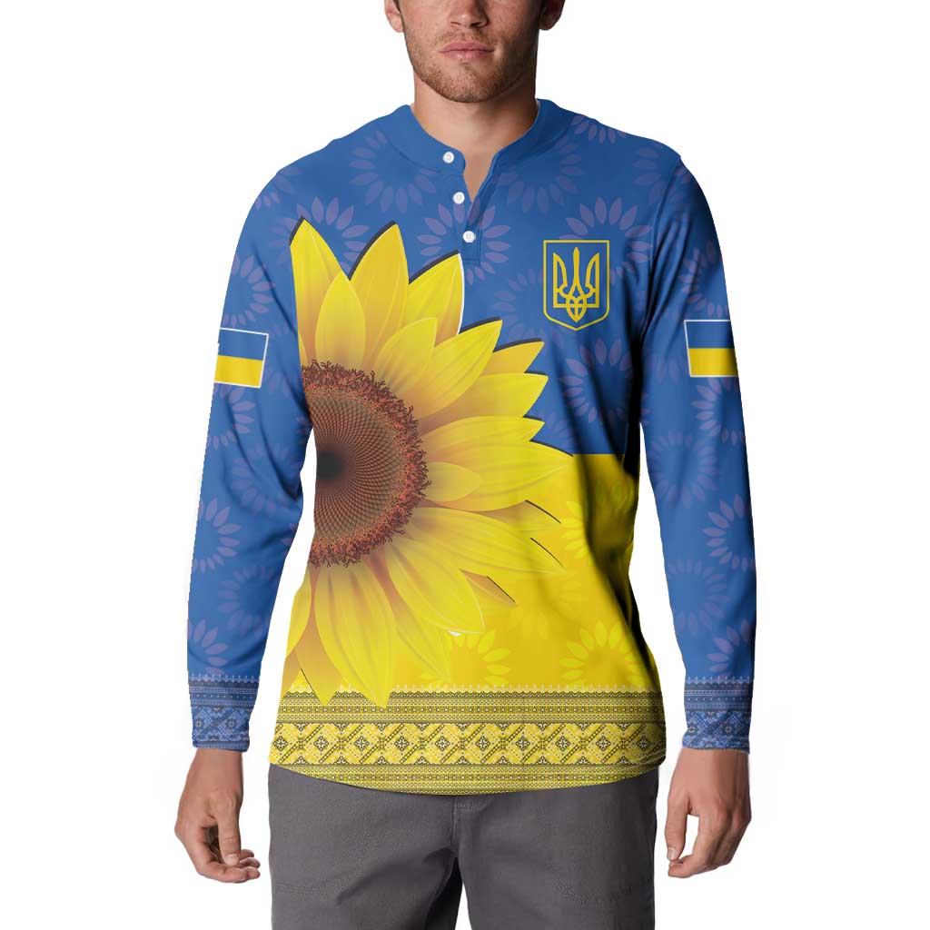 Ukraine National Flag Day Button Sweatshirt 23 August with Sunflower
