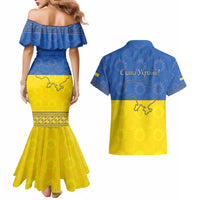 Ukraine National Flag Day Couples Matching Mermaid Dress and Hawaiian Shirt 23 August with Sunflower