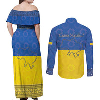 Ukraine National Flag Day Couples Matching Off Shoulder Maxi Dress and Long Sleeve Button Shirt 23 August with Sunflower