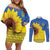 Ukraine National Flag Day Couples Matching Off Shoulder Short Dress and Long Sleeve Button Shirt 23 August with Sunflower