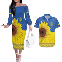 Ukraine National Flag Day Couples Matching Off The Shoulder Long Sleeve Dress and Hawaiian Shirt 23 August with Sunflower
