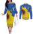 Ukraine National Flag Day Couples Matching Off The Shoulder Long Sleeve Dress and Long Sleeve Button Shirt 23 August with Sunflower