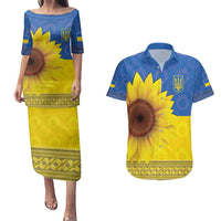 Ukraine National Flag Day Couples Matching Puletasi and Hawaiian Shirt 23 August with Sunflower
