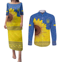 Ukraine National Flag Day Couples Matching Puletasi and Long Sleeve Button Shirt 23 August with Sunflower