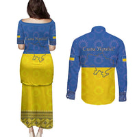 Ukraine National Flag Day Couples Matching Puletasi and Long Sleeve Button Shirt 23 August with Sunflower