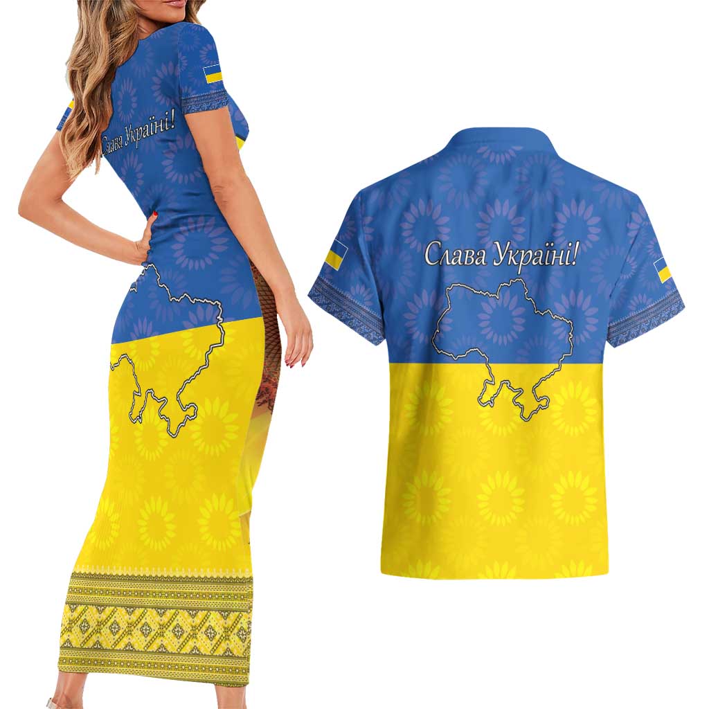 Ukraine National Flag Day Couples Matching Short Sleeve Bodycon Dress and Hawaiian Shirt 23 August with Sunflower