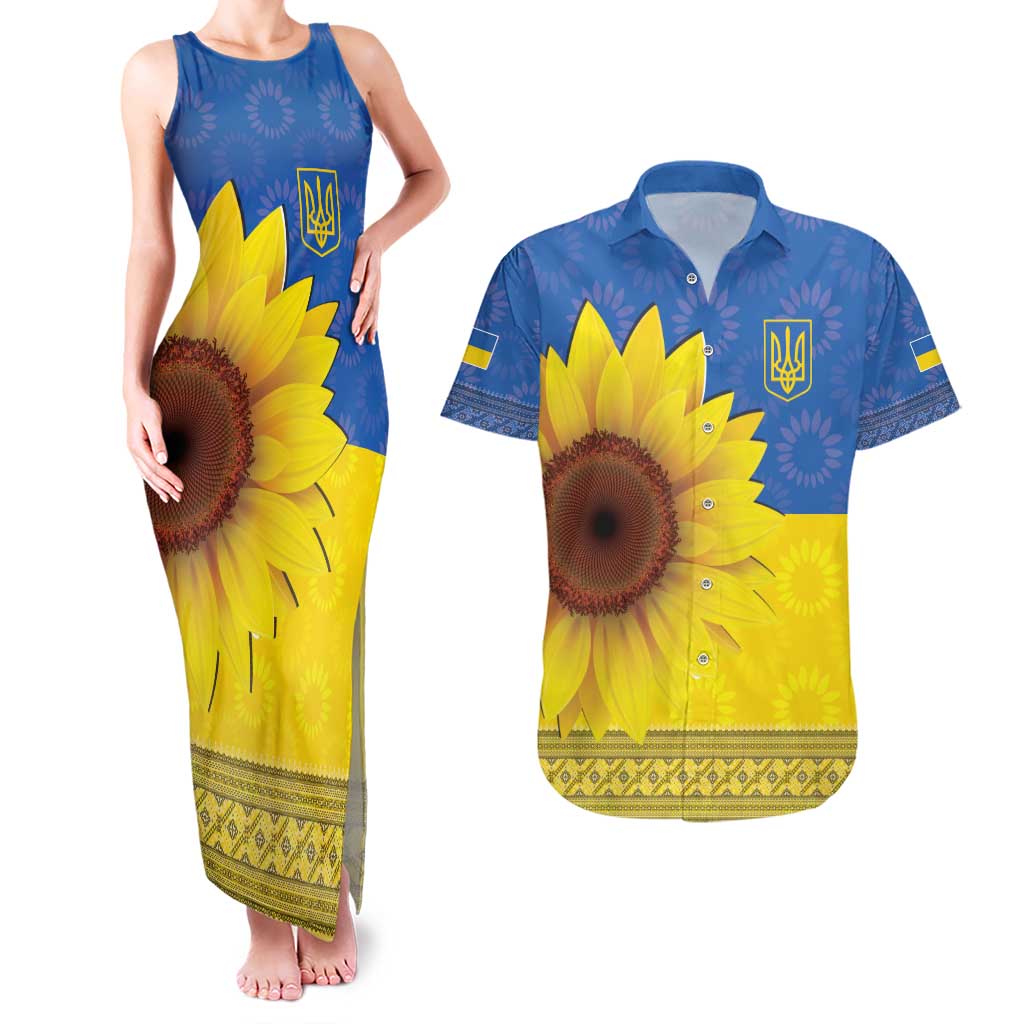 Ukraine National Flag Day Couples Matching Tank Maxi Dress and Hawaiian Shirt 23 August with Sunflower