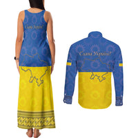 Ukraine National Flag Day Couples Matching Tank Maxi Dress and Long Sleeve Button Shirt 23 August with Sunflower