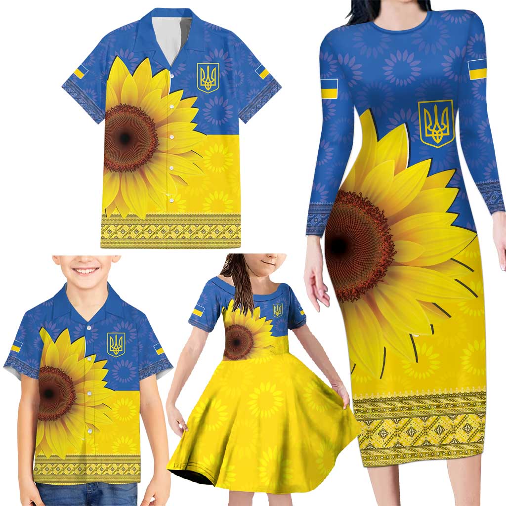 Ukraine National Flag Day Family Matching Long Sleeve Bodycon Dress and Hawaiian Shirt 23 August with Sunflower