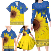 Ukraine National Flag Day Family Matching Long Sleeve Bodycon Dress and Hawaiian Shirt 23 August with Sunflower