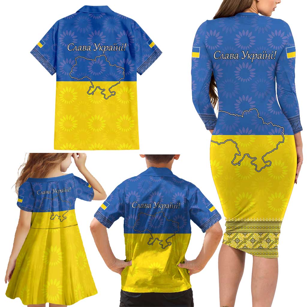 Ukraine National Flag Day Family Matching Long Sleeve Bodycon Dress and Hawaiian Shirt 23 August with Sunflower