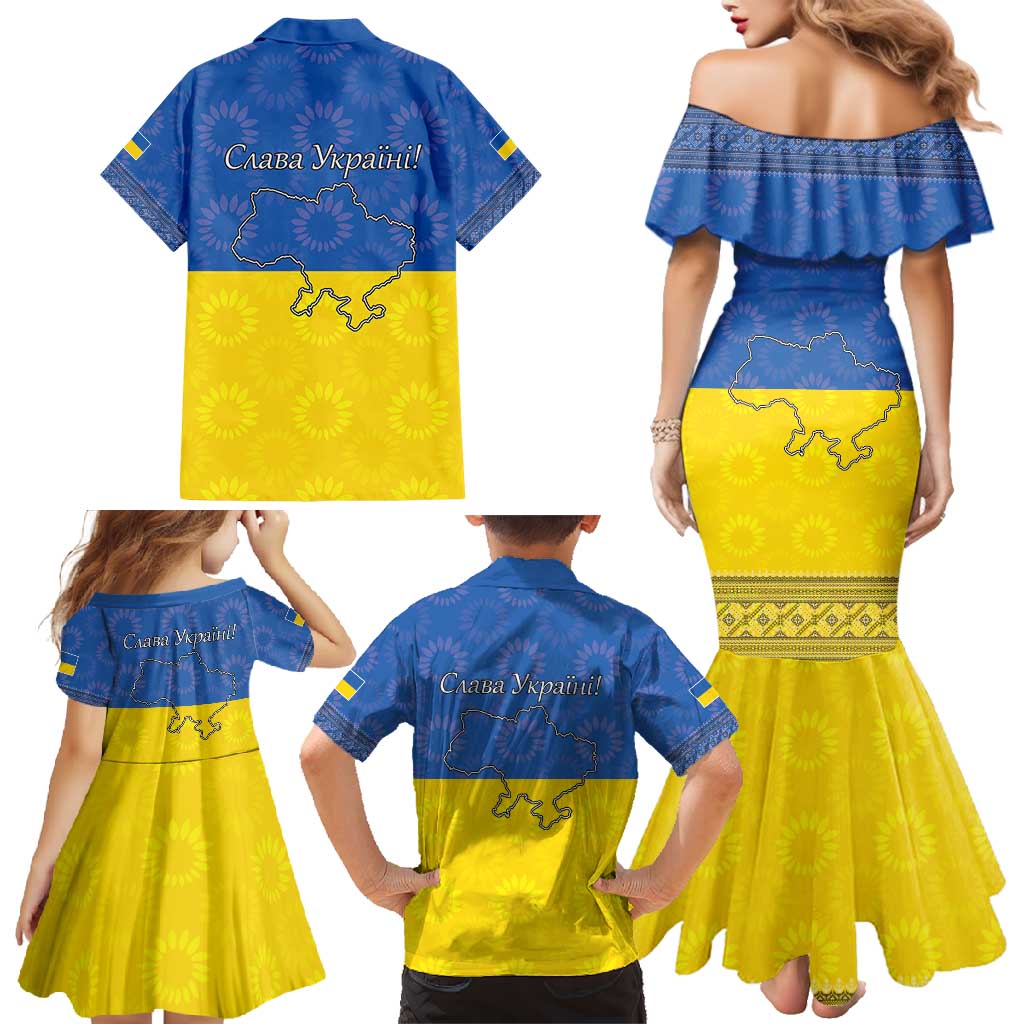 Ukraine National Flag Day Family Matching Mermaid Dress and Hawaiian Shirt 23 August with Sunflower