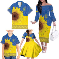 Ukraine National Flag Day Family Matching Off The Shoulder Long Sleeve Dress and Hawaiian Shirt 23 August with Sunflower