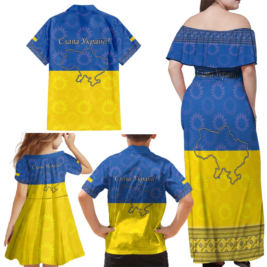 Ukraine National Flag Day Family Matching Off Shoulder Maxi Dress and Hawaiian Shirt 23 August with Sunflower