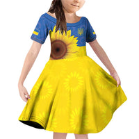 Ukraine National Flag Day Family Matching Off Shoulder Short Dress and Hawaiian Shirt 23 August with Sunflower
