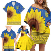 Ukraine National Flag Day Family Matching Off Shoulder Short Dress and Hawaiian Shirt 23 August with Sunflower